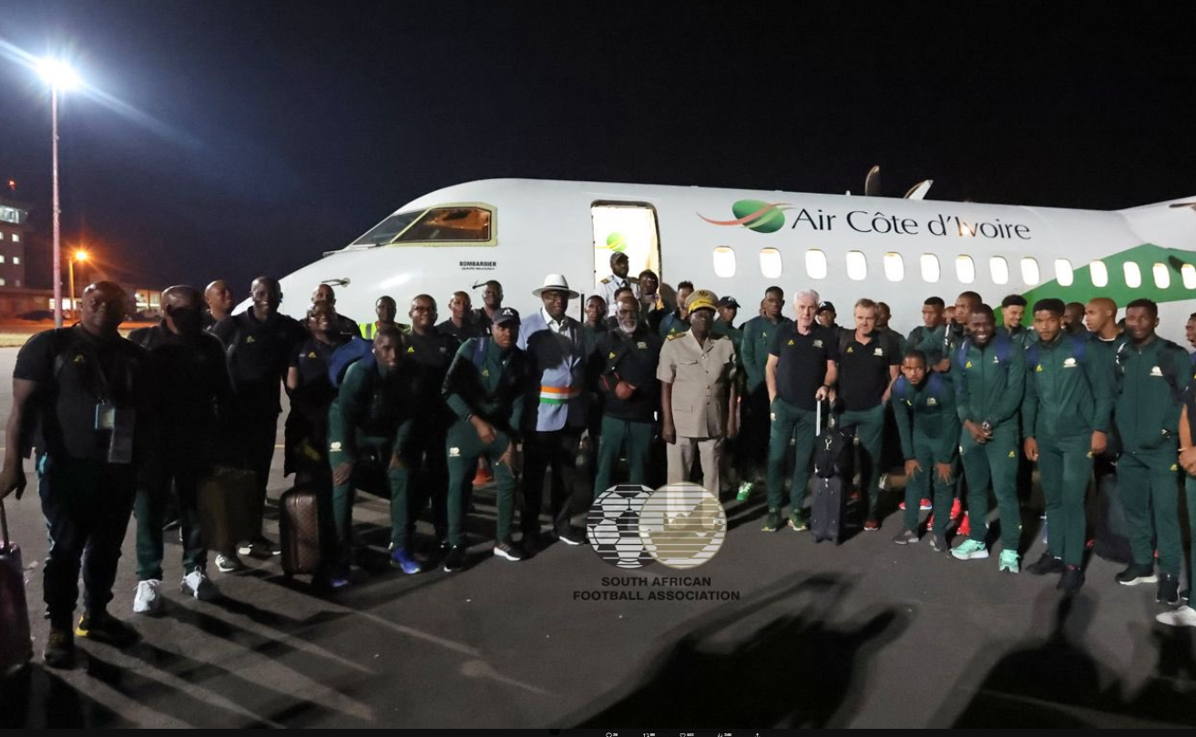 Team Bafana Bafana arrive in Cote D'ivoire to compete at AFCON 2024