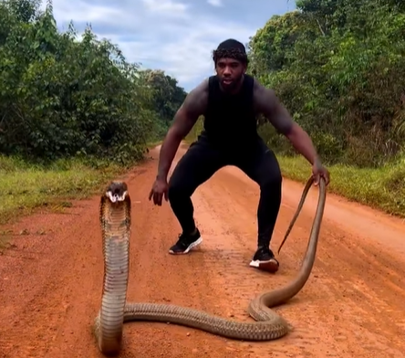 The real Tarzan? Mike Holston showers and works out with snakes