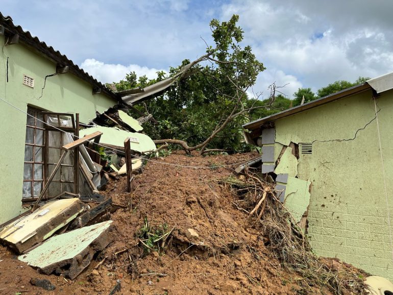 Damaged house structure after mudslide in KZN